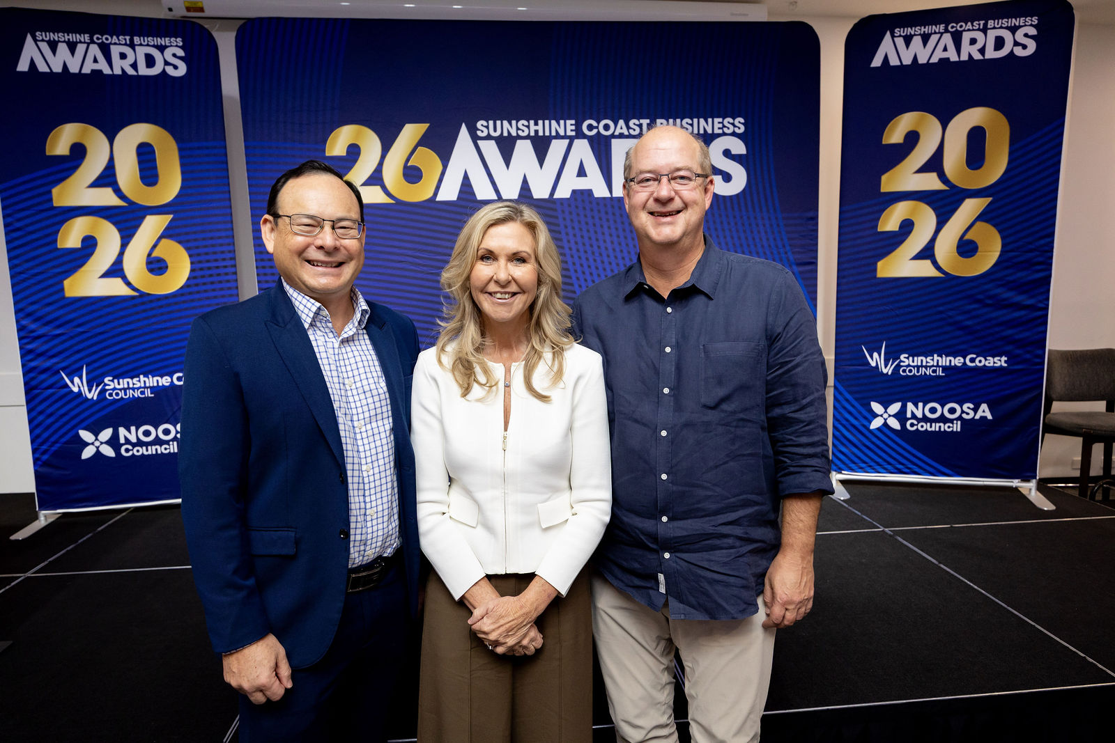 Jason Law, Jennifer Swaine and Warren Hogan at the Sunshine Coast Business Awards Breakfast launching nominations for the 2026 Sunshine Coast Business Awards.