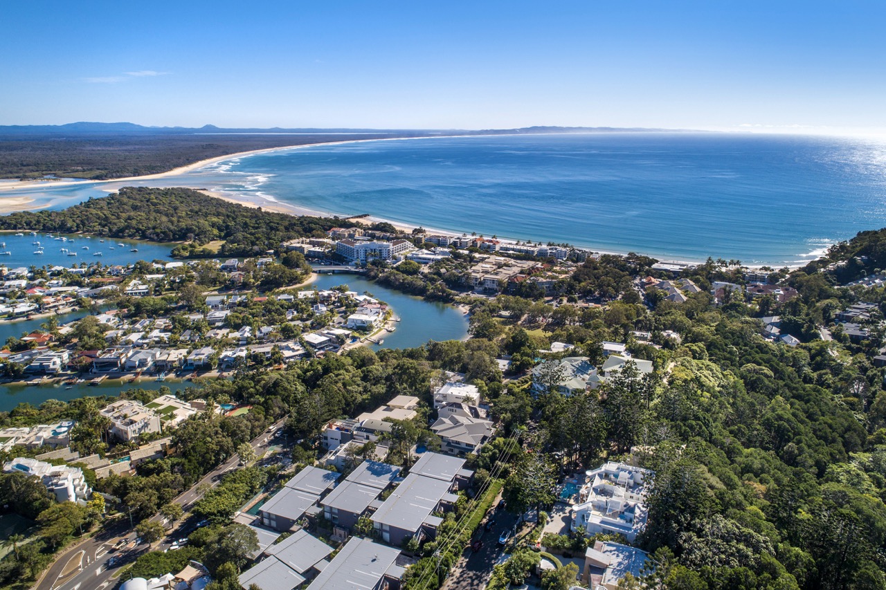 Aerial view of the Noosa property market at Noosa Heads